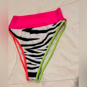 BEACH RIOT Highway Bikini Bottom Small Neon Zebra Black White Pink Green Ribbed